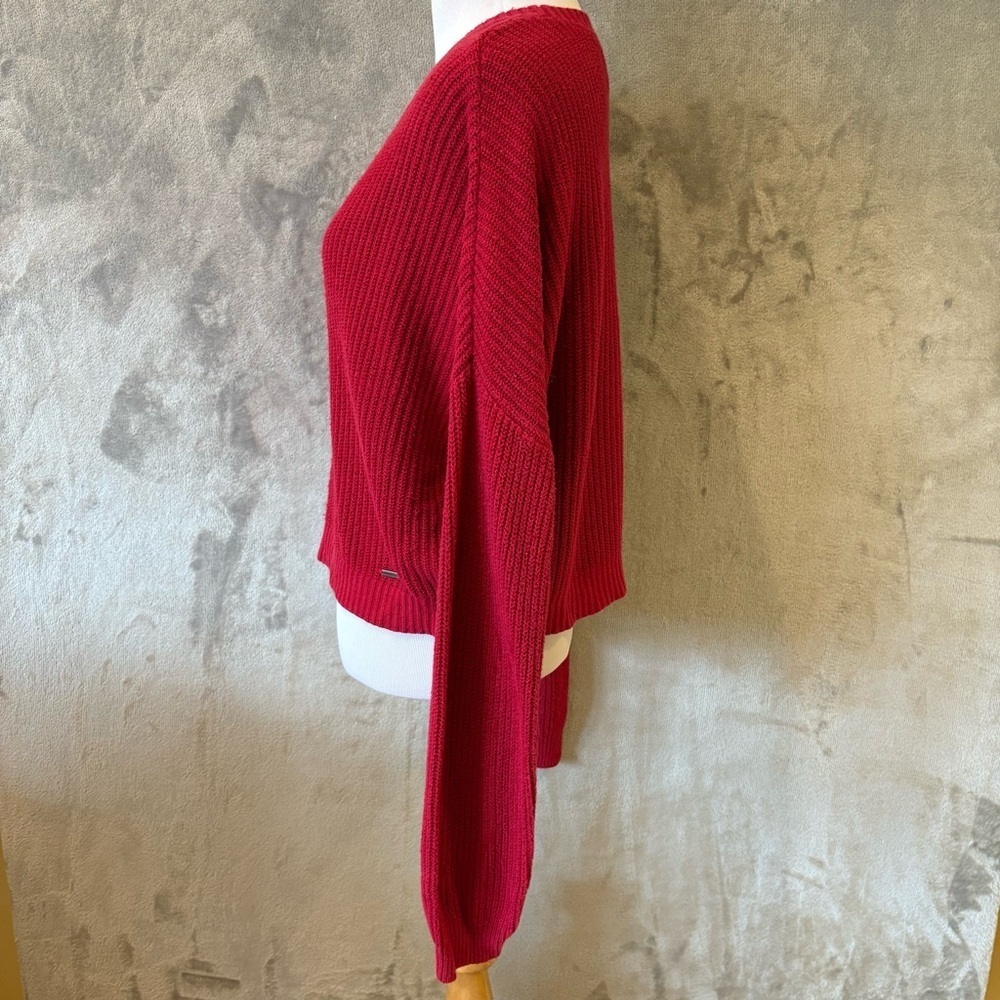 Hollister Waffle Knit Cropped Red Sweater Wmn’s M Valentines - Picture 8 of 11